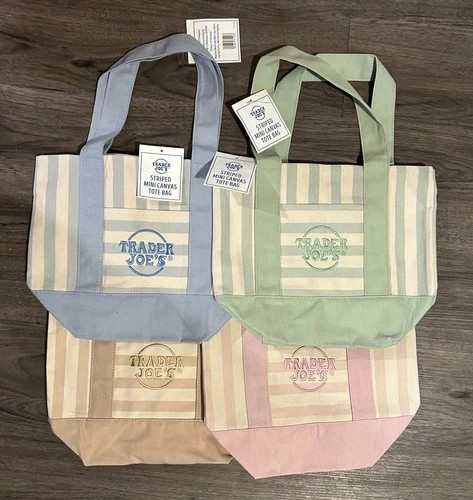 NEW Trader Joe’s Striped Canvas Mini-Tote Bags set of 4-IN HAND