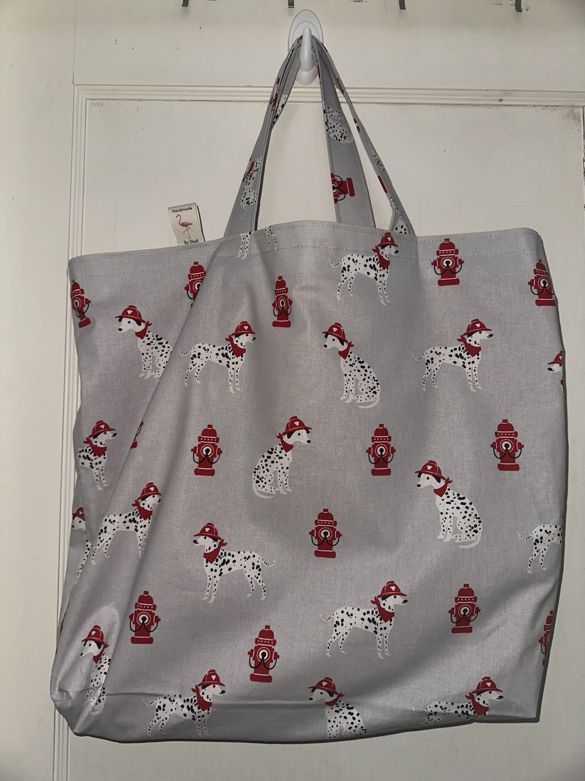 A Firefighter’s Best Friends Handmade Dalmatian & Fire Truck Washable Tote Bag
