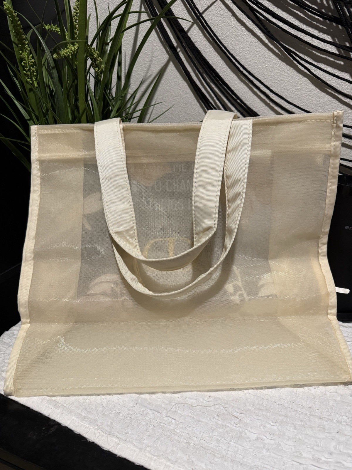 Dior Beige Canvas Reusable Tote Medium 20×12 in Floral Butterfly Embroidery