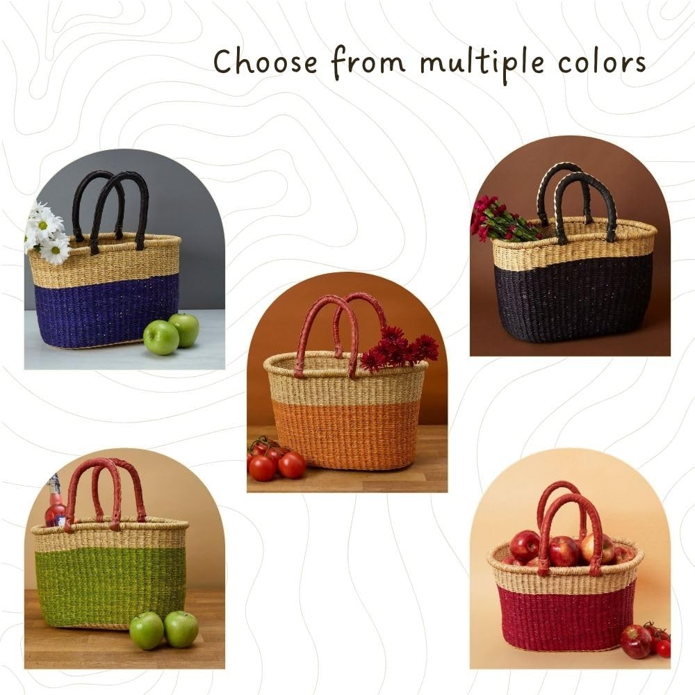 Red African Wicker Farmers Market Basket, 12 Inch Wide