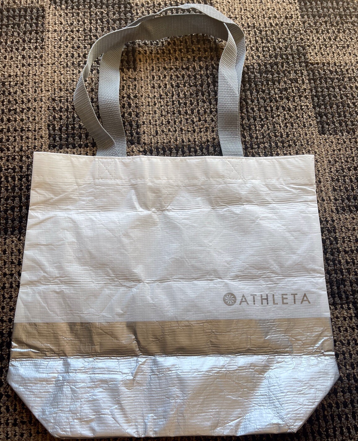 ATHLETA Silver Logo REUSABLE Tote BAG Eco LUNCH Gym YOGA Shopping