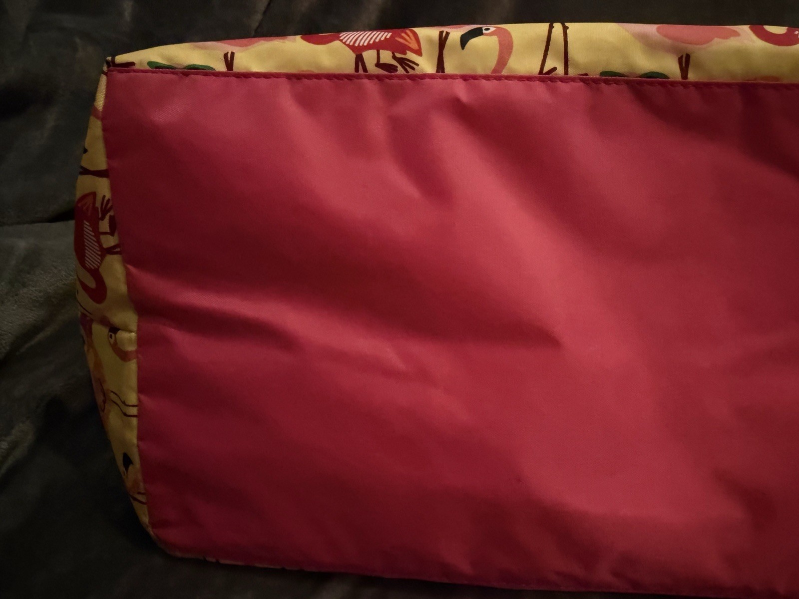 Thirty-One Flamingo Print Insulated Foldable Shopping Bag Pink Yellow Polyester