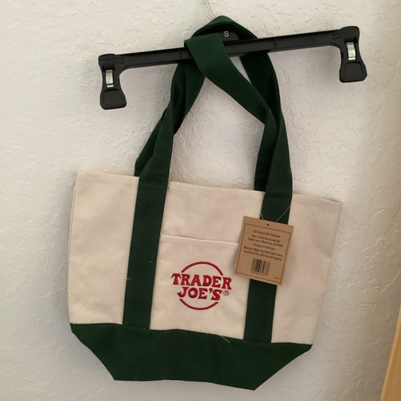 Trader Joe’s Mini Canvas Tote Bag Green/Beige Cotton Blend Reusable Strap