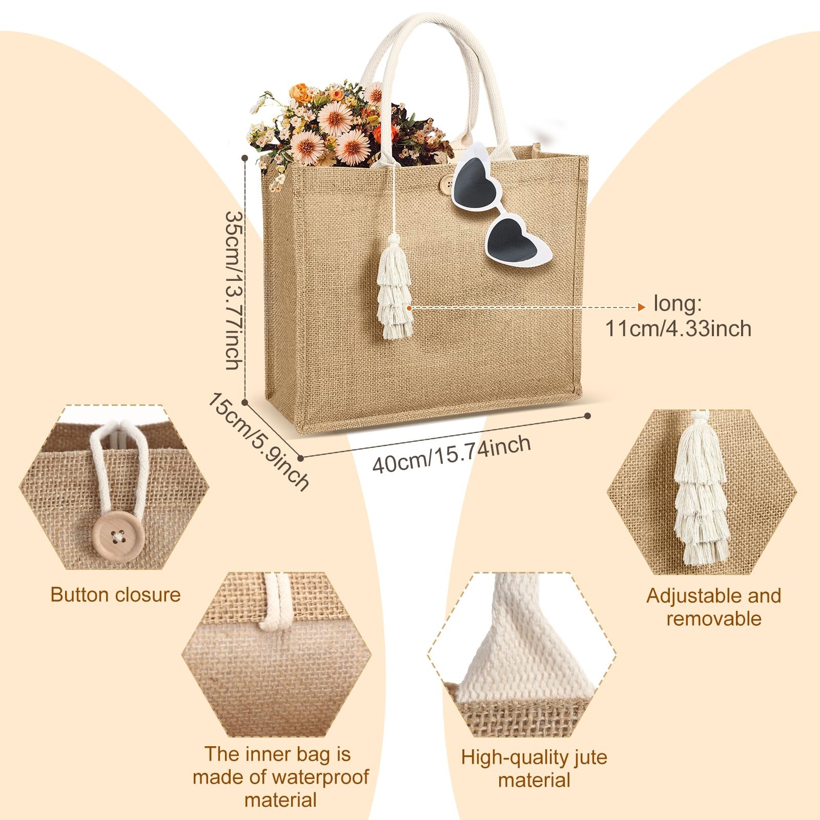 4 Pack Burlap Tote Bags for Women Bridesmaid Jute Gift Bag with Handles and T…