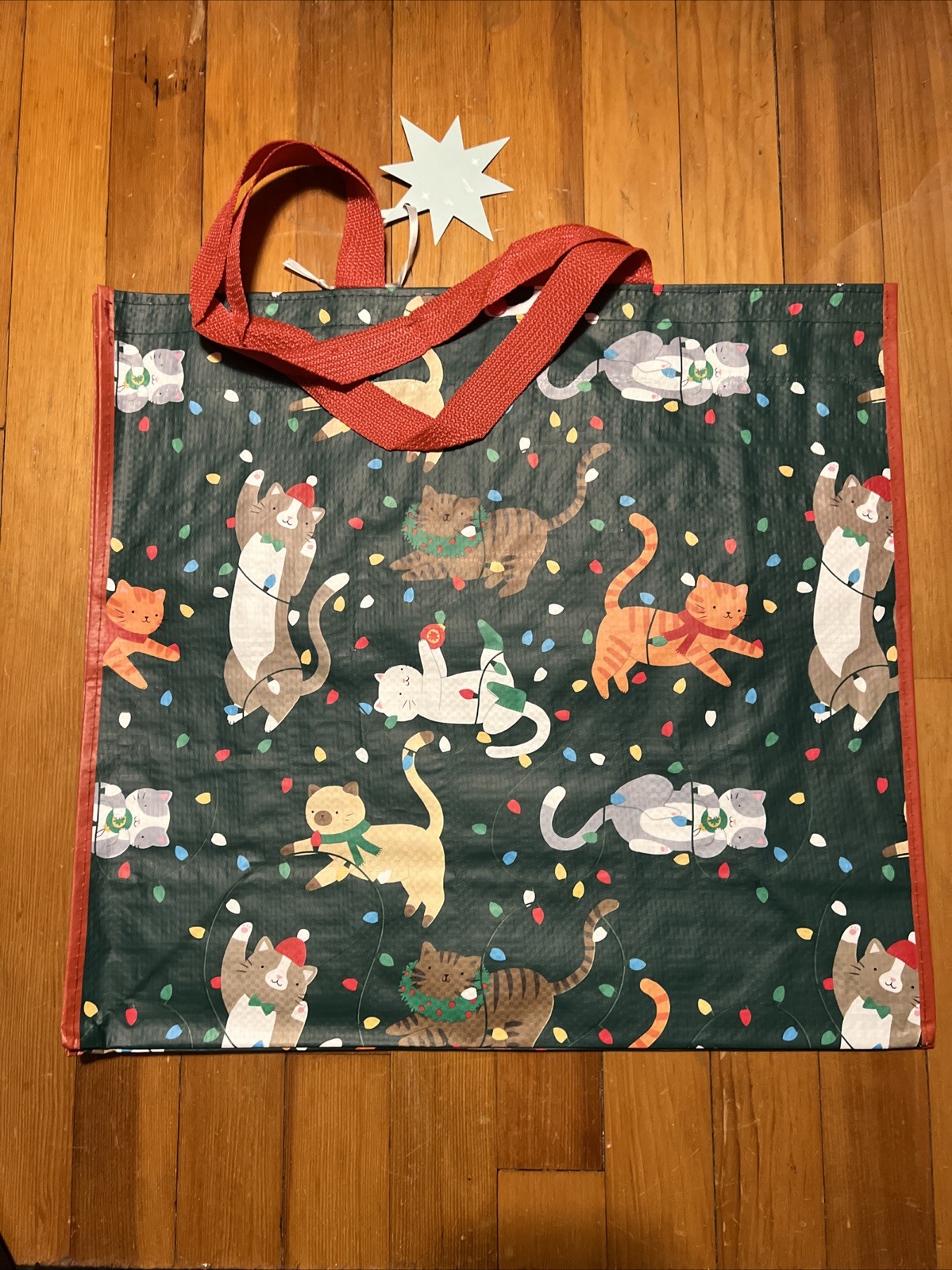 HOMEGOODS Christmas Cats Cat Multicolor Lights Ornaments Shopping Tote Bag NEW‼️
