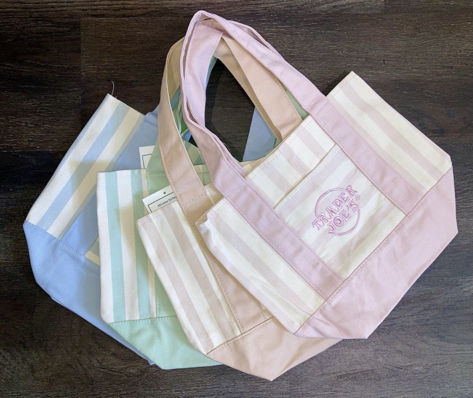 Trader Joe’s Mini Striped Canvas Tote Bags 4-Pack Multicolor 13×10.5×6.25
