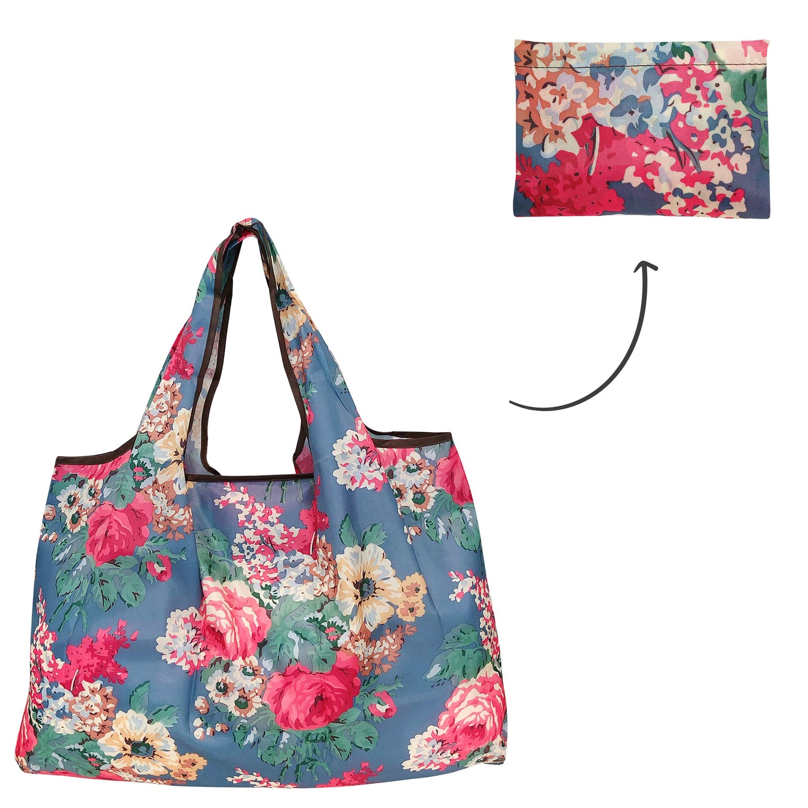 allydrew Large Foldable Tote Nylon Reusable Grocery Bags, 5 Pack, Assorted Flora