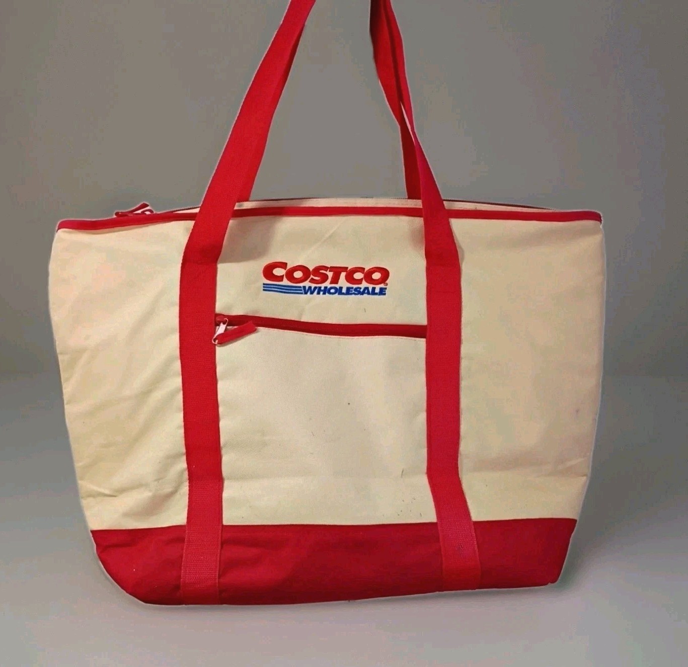 Costco Wholesale Canvas Red XL Large Zip Up Insulated Cooler Tote Shopping Bag