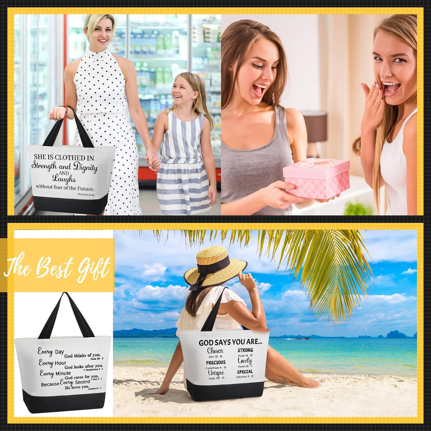 10 Pcs Christian Bible Verse Tote Bags Religious Gift Canvas Reusable Bags for W
