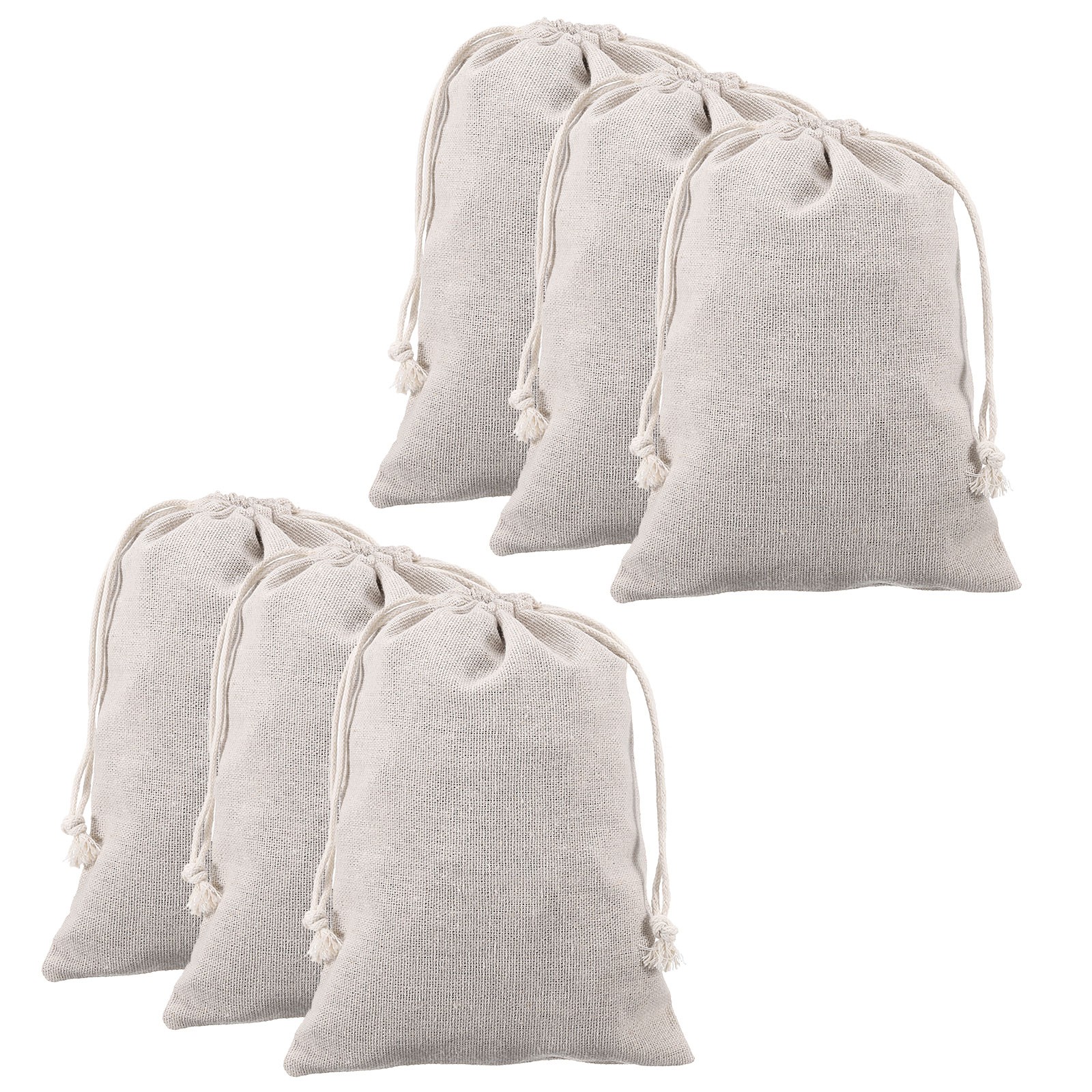12pcs Cotton Storage Bags 5.9″ x 7.9″ Canvas Drawstring Bag, Beige