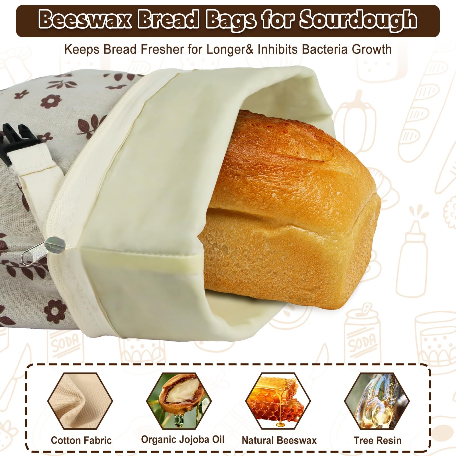 2 Pack Beeswax Bread Bags for Sourdough Homemade XL, coffee, blue, kraft
