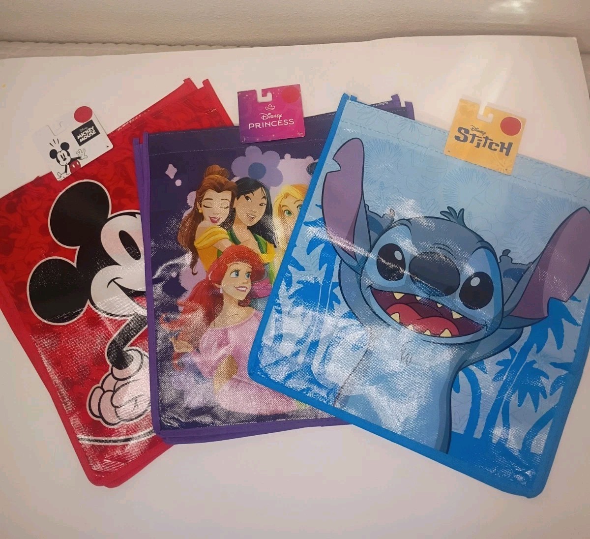 Pack X3 Disney Reusable Tote STITCH, PRINCESS AND MICKY MOUSE 13″ x13.5″ x 6.5″