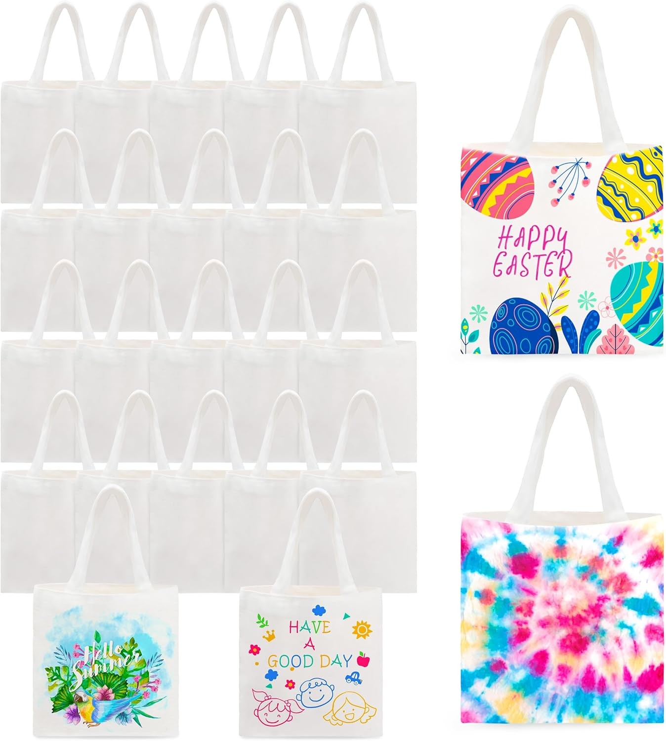 24-Piece Set of 8 x 8.75-inch Transfer-Printed Blank Mini Tote Bags