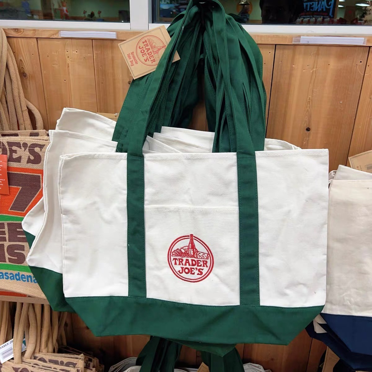 Trader Joe’s Canvas Large Green Shopping Bag Limited Tote New W/Tags US STOCK