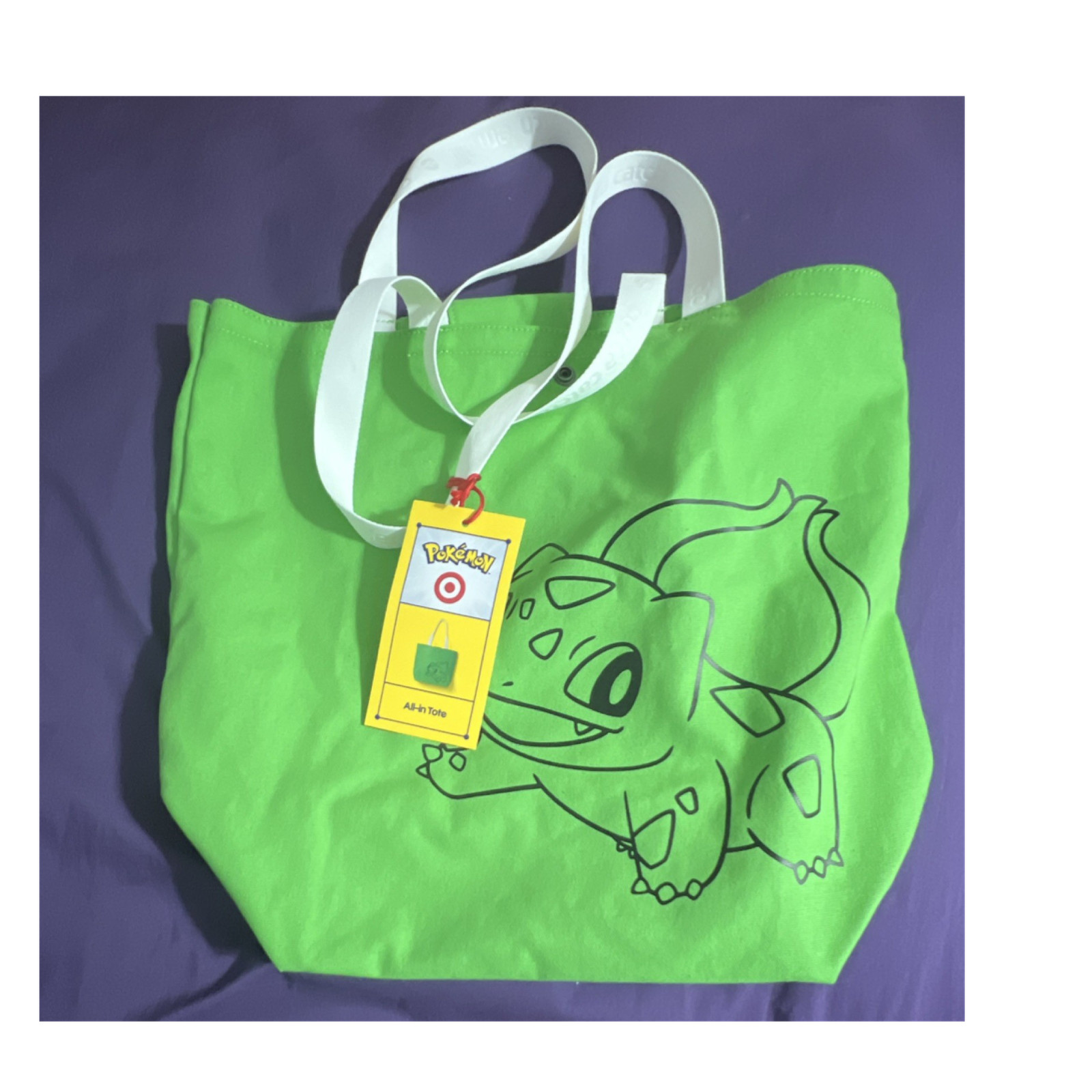 Target Pokémon Bulbasaur Tote Bag Cotton Green/White Foldable Zipper 17×15″