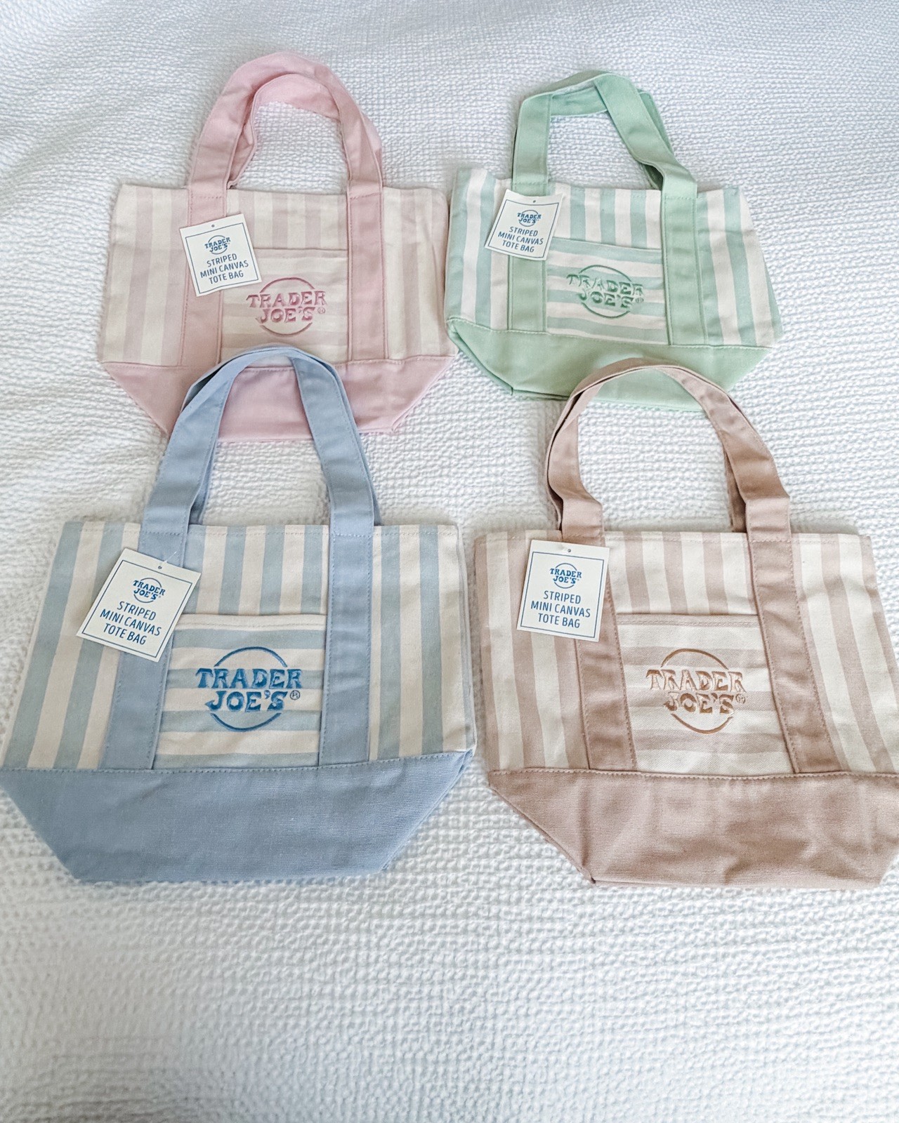 Trader Joe’s Striped Canvas Mini Tote Set of 4 Summer 2026 NEW with Tags