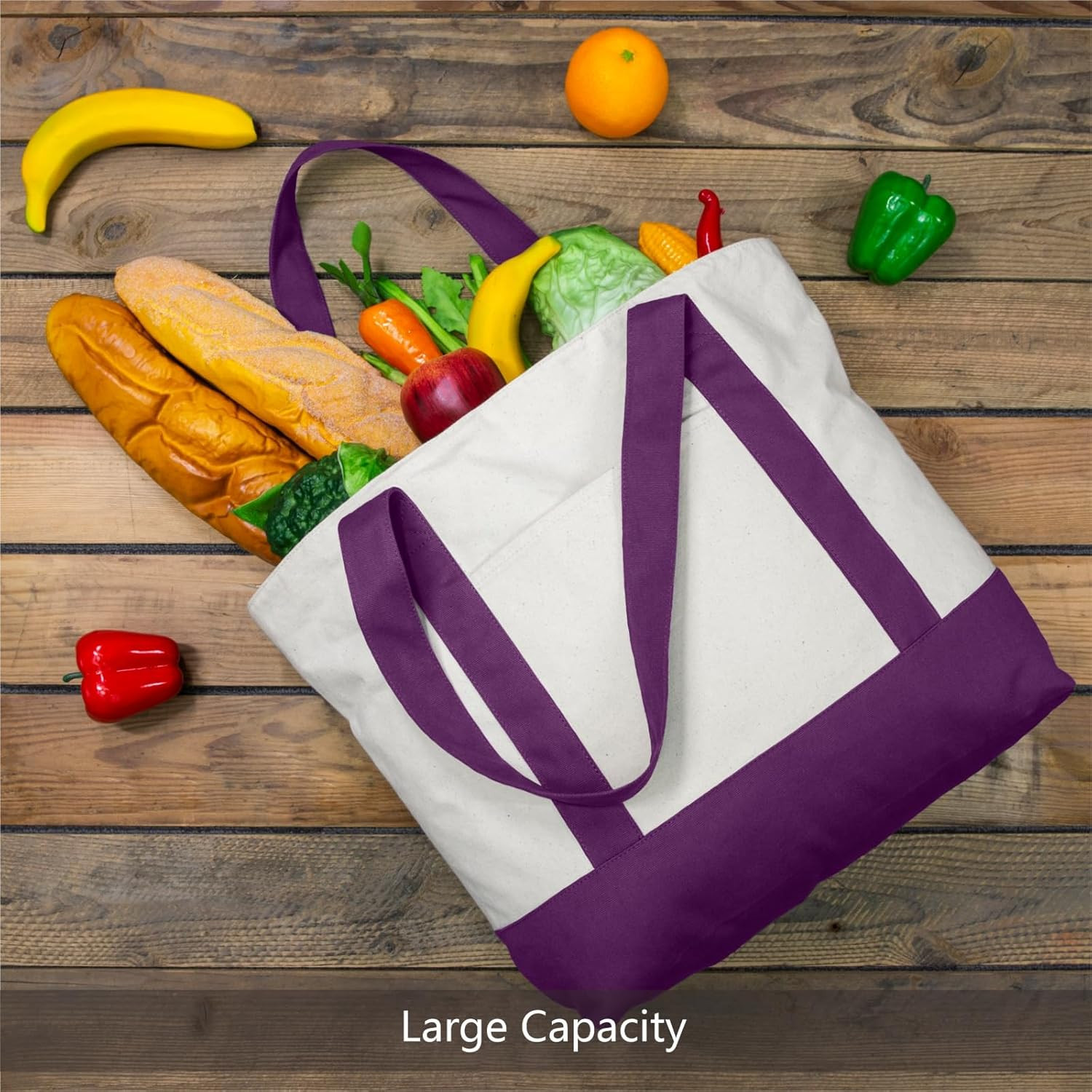 Large Cotton Canvas Tote Bag 12oz Heavy Duty Reusable Shopping Bag Zipper