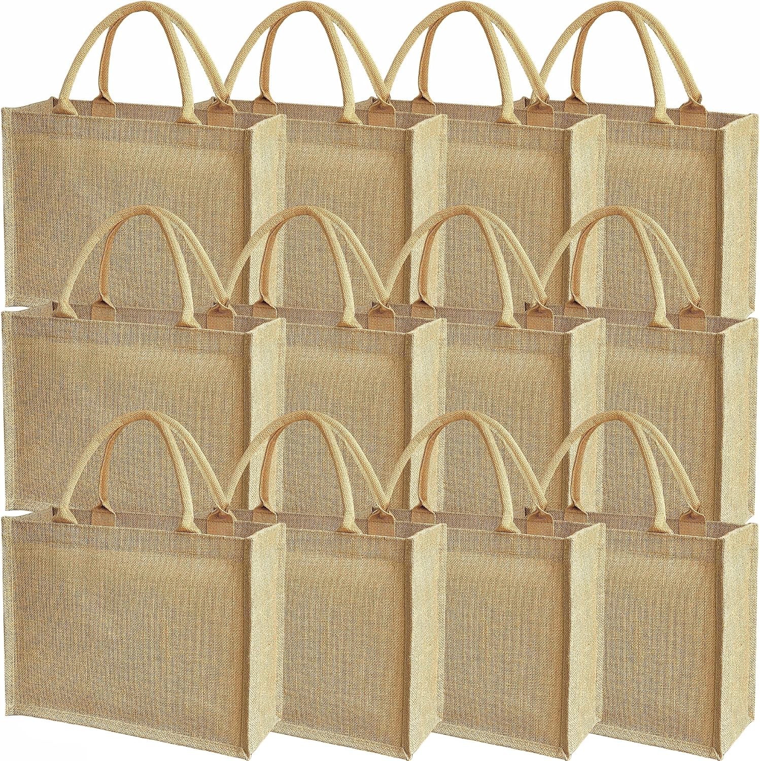 12 PCS Extra Large Jute Tote Bag 16x13x7 Inches Heavy Duty Burlap Reusable