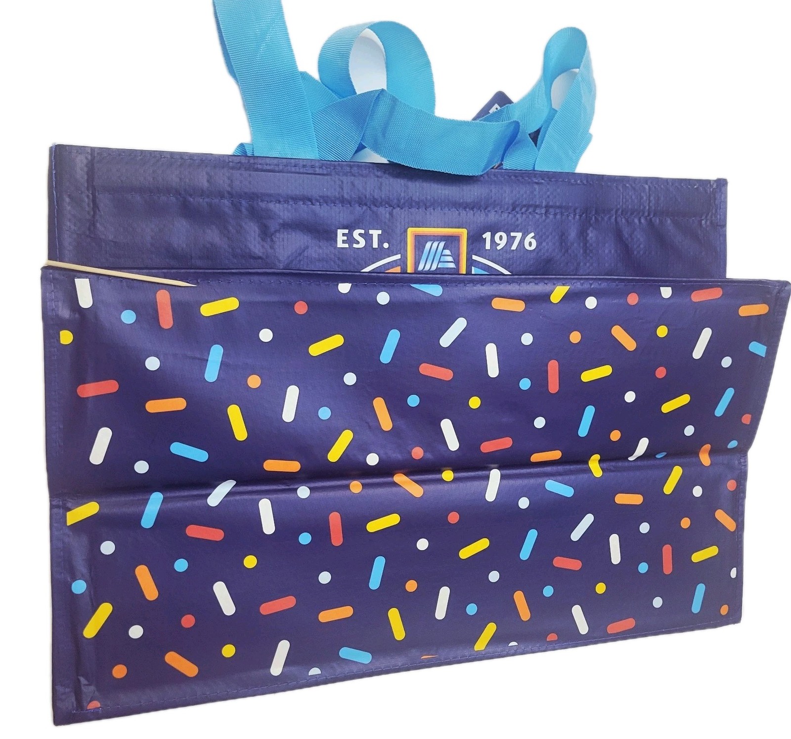 ALDI 50th Anniversary Reusable Tote Bag Click N Stay Limited Edition Blue NWT