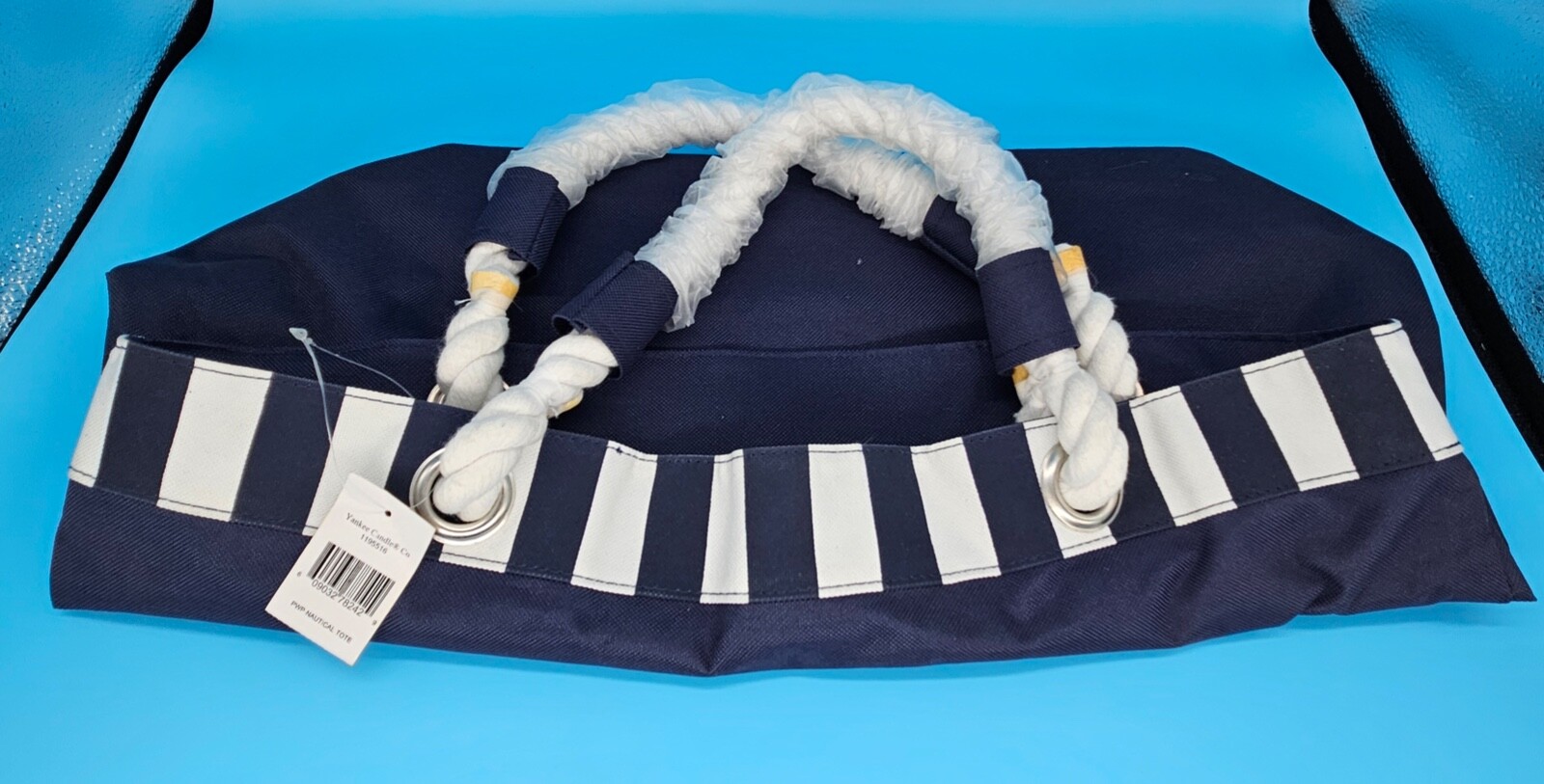YANKEE CANDLE Navy Blue Tote Bag Nautical Ltd Edition Rope Handles Beach New