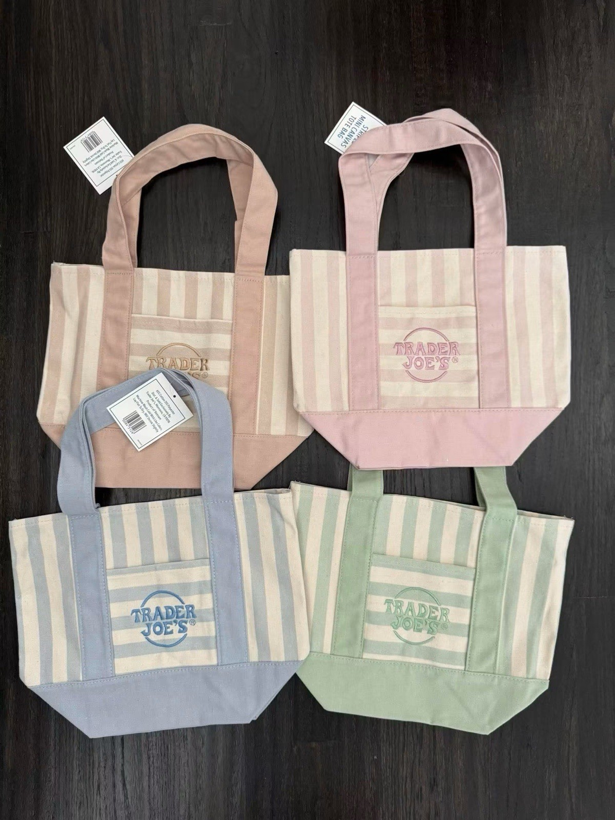 Trader Joe’s Mini Pastel Stripe Canvas Tote Bag Limited Edition Set Of 4 NWT