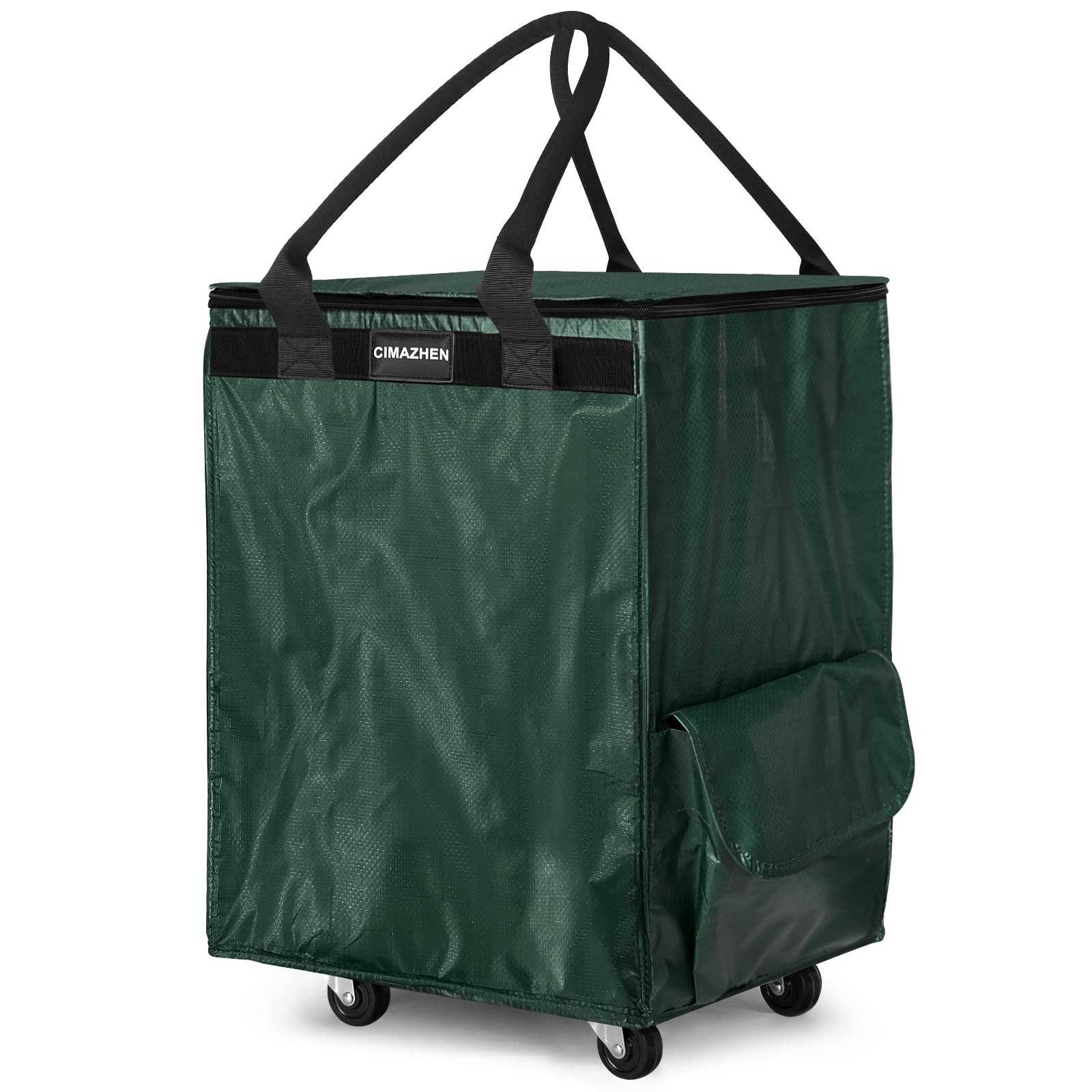 (Medium,Green) Reusable Grocery Bag on 4 Wheels, 70L Foldable Rolling Tote Ba…