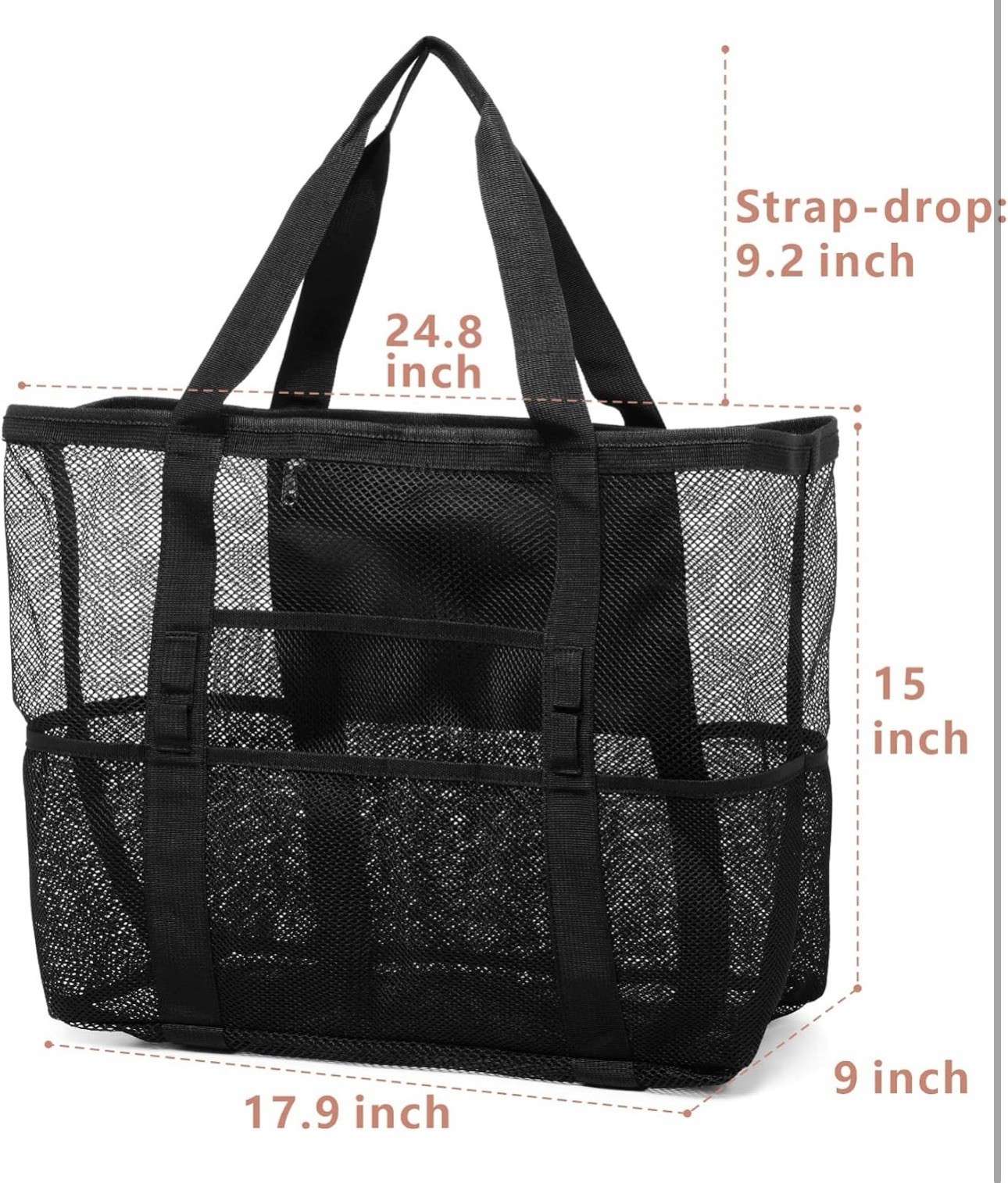 F-color Mesh Beach Bag Family – Large Tote for 16.5″ x 15″ x 8.5″, Black – NEW