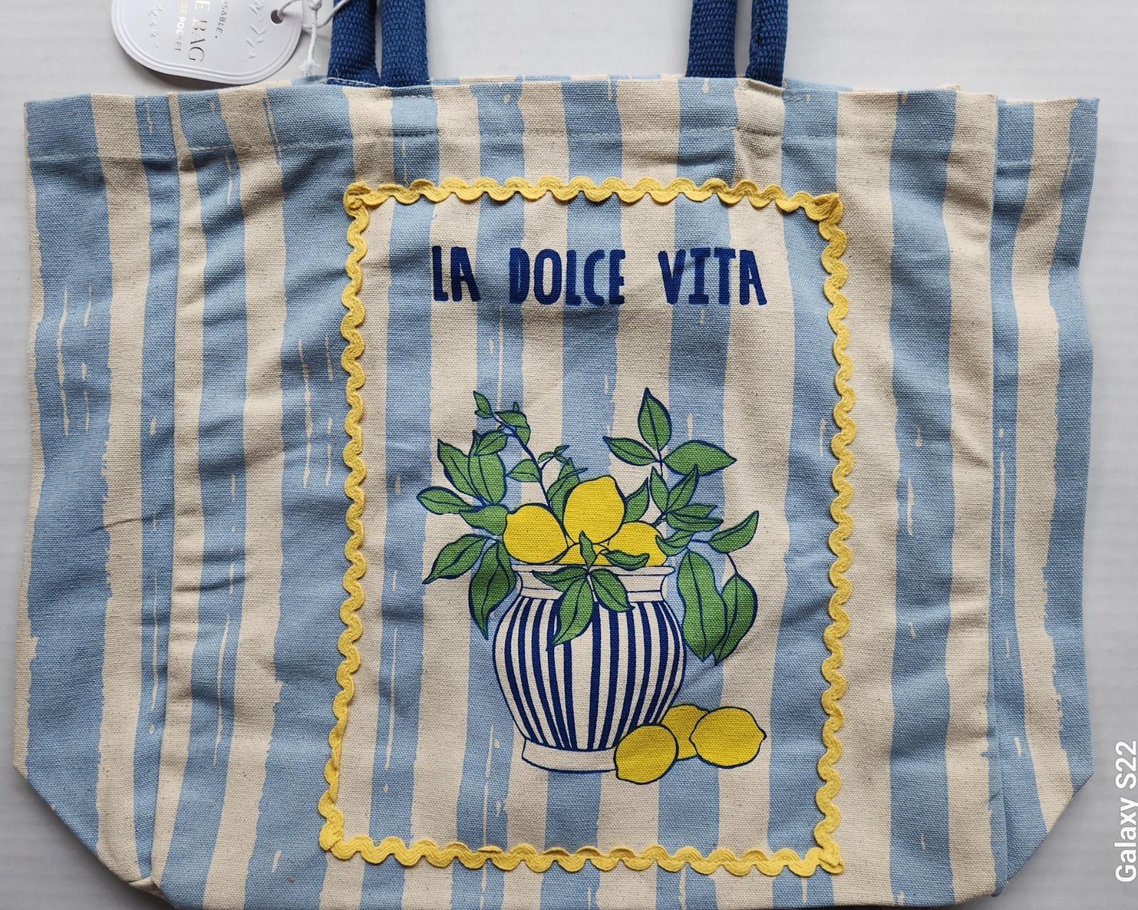 Eccolo Reusable Tote Bag with Inside Pocket – La Dolce Vita – 18″ x 14″ x 5″
