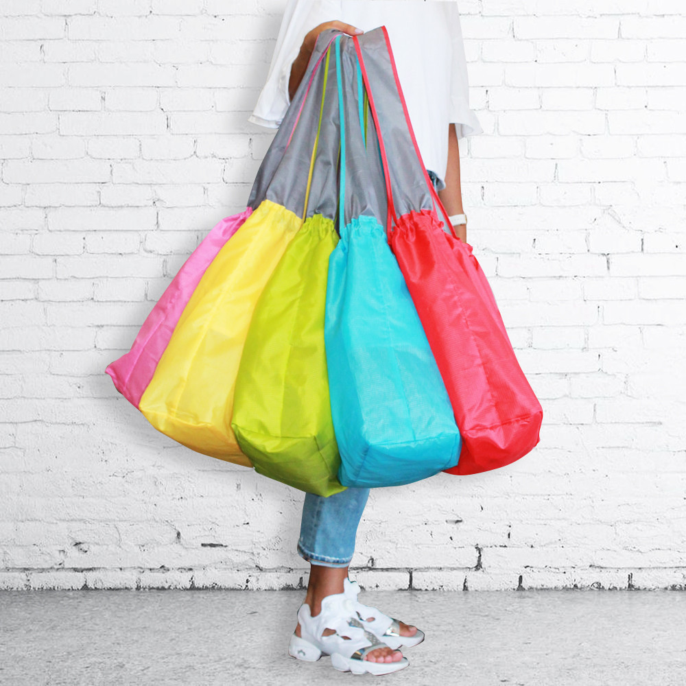EcoJeannie 2 Pack Large Super Strong Ripstop Nylon Reusable Shopping Tote Bag