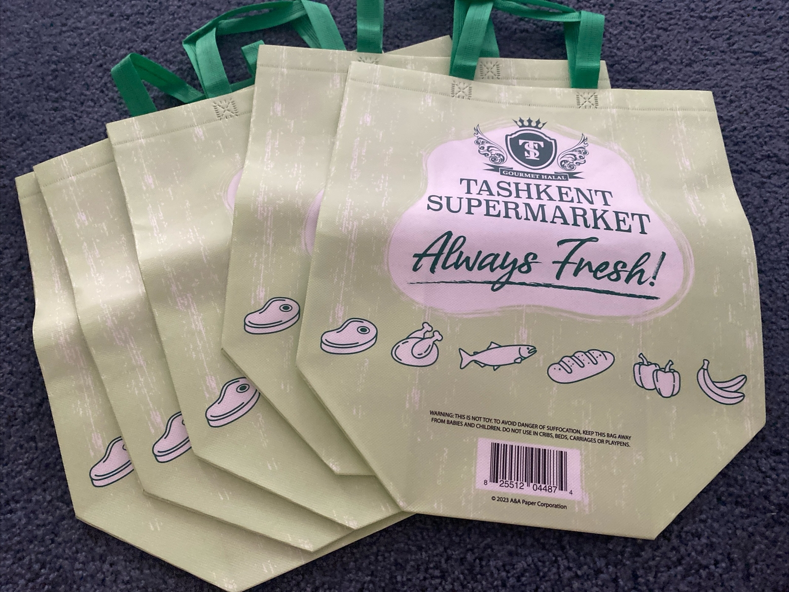 5 Reusable Large Heavy Duty Grocery&shopping Bags, New