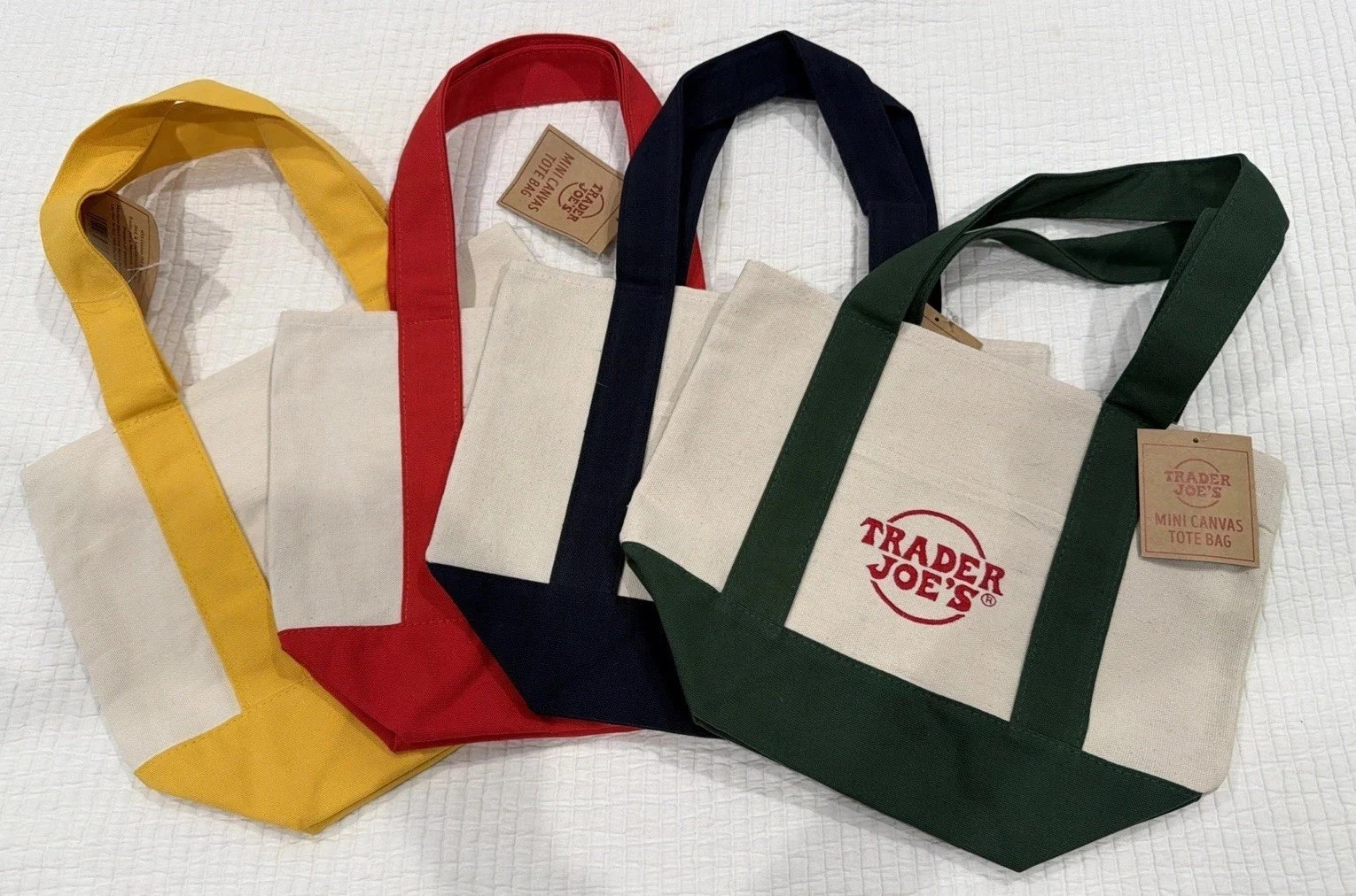 Trader Joe’s Mini Tote Bag Set of 4 Blue/Green/Yellow/Red