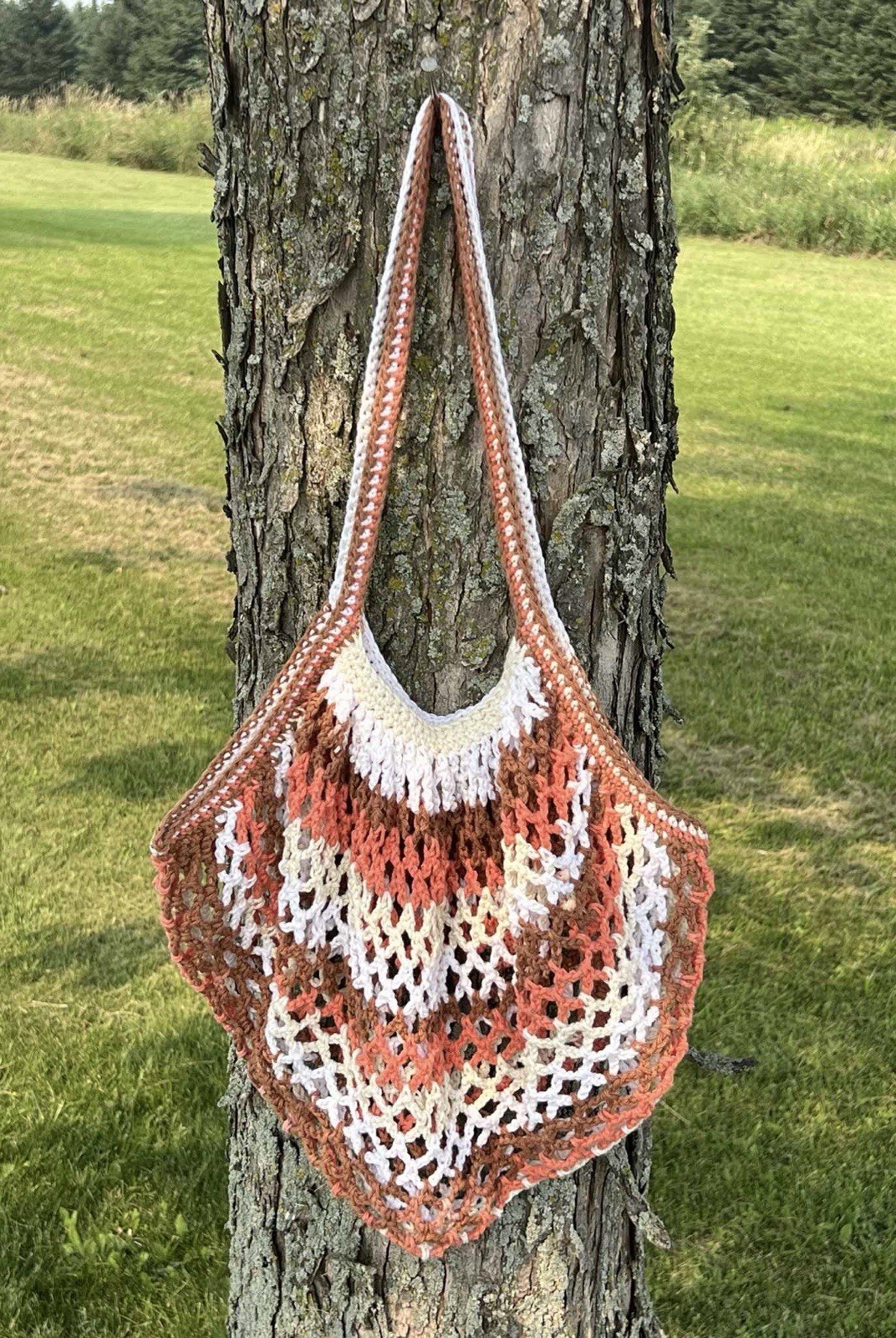 Cotton Handmade Crocheted Market Bag (brown,peach,white,tan)