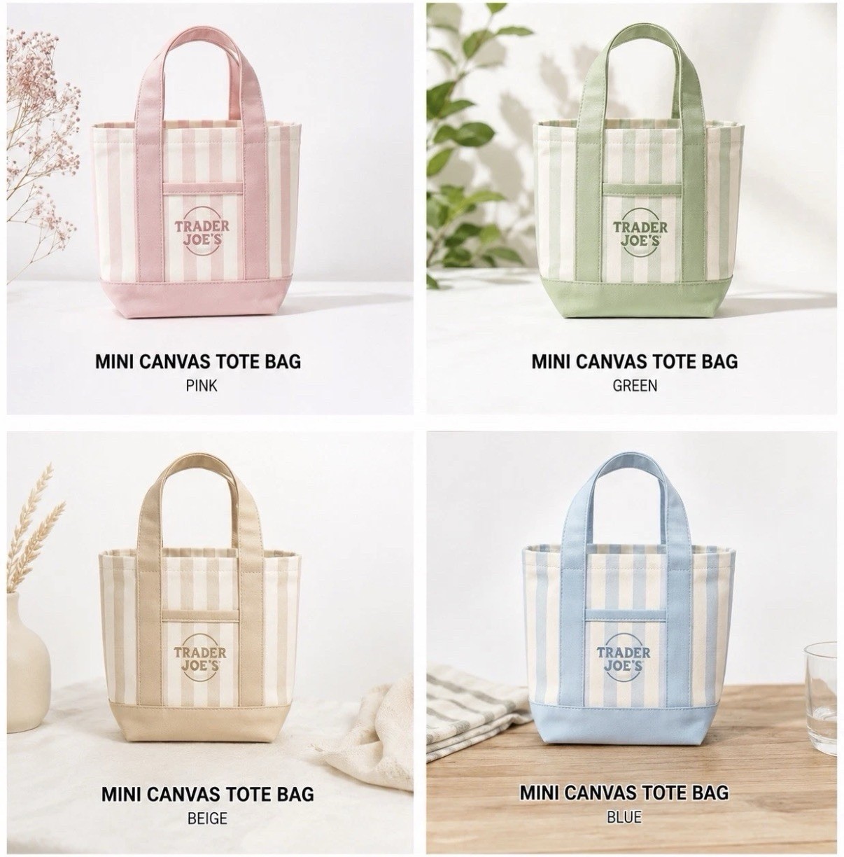 NWT Trader Joe Striped Canvas Mini Tote Set of 4 SUMMER 2026