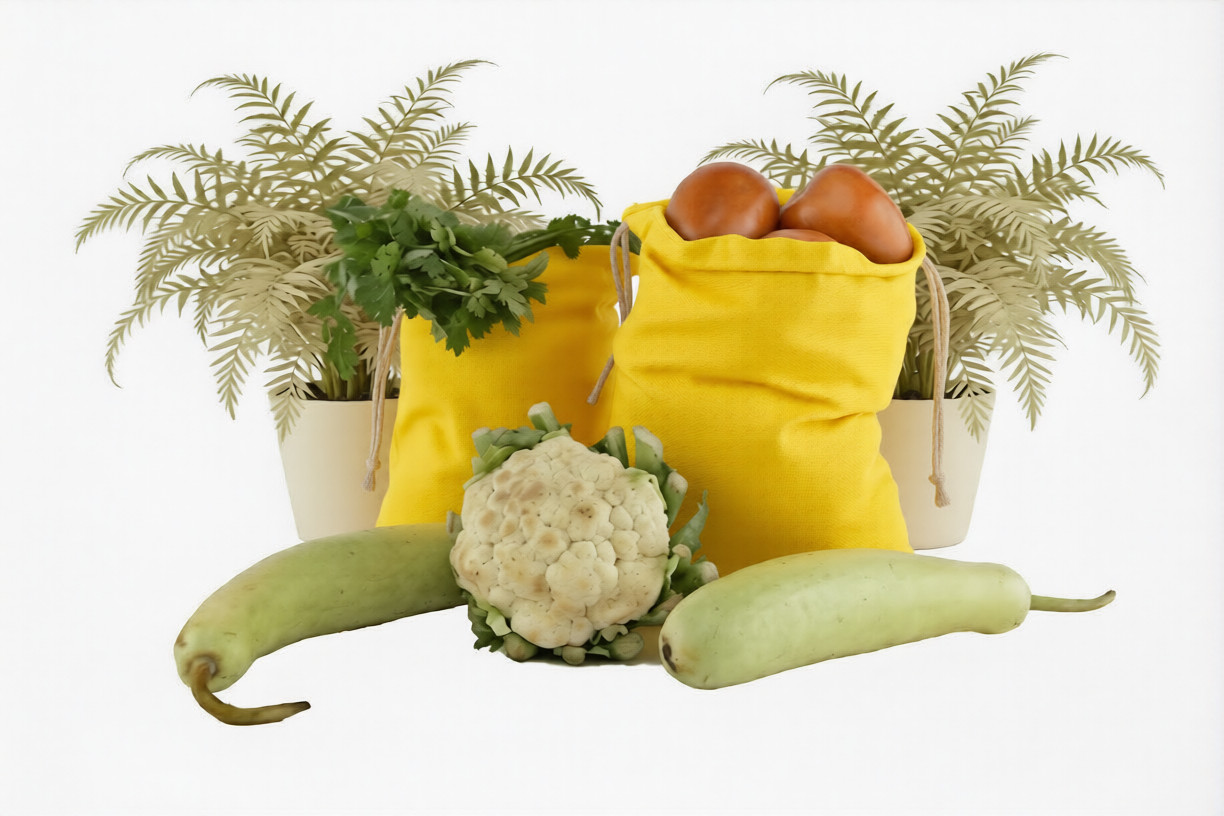 CharkaBags – 5 x 7 Inches Yellow Reusable Drawstring Muslin Bags Premium Quality