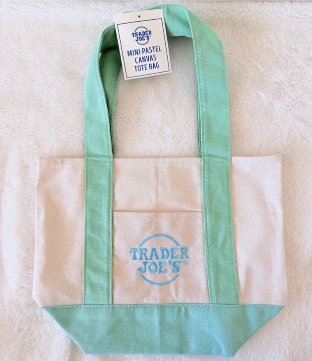 Trader Joe’s Mini Pastel Canvas Tote Bag – Beige Mint Green – Small – Viral