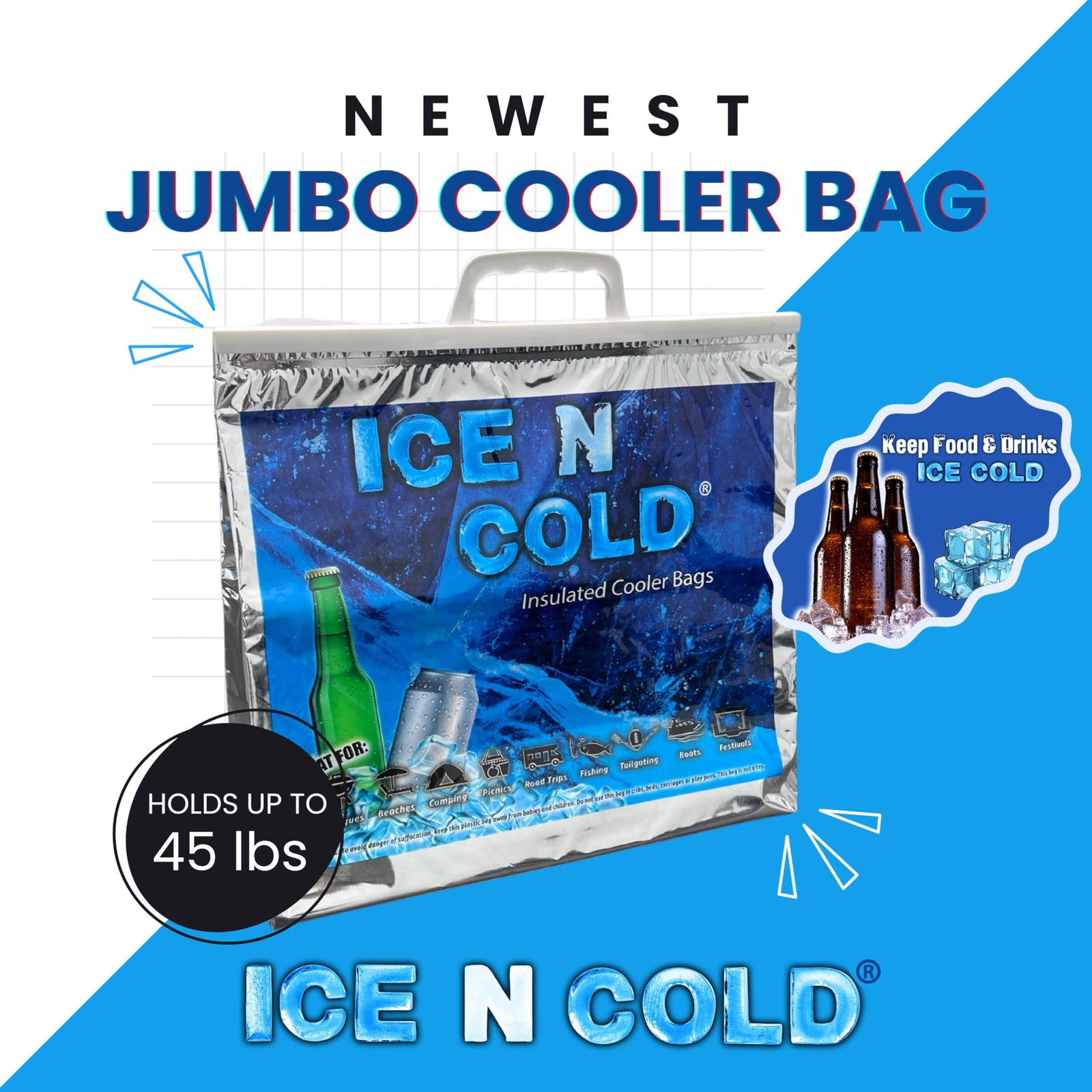Insulated Picnic/Shopping Cooler Bags, Pack of 5, Lightweight Soft Collapsibl…