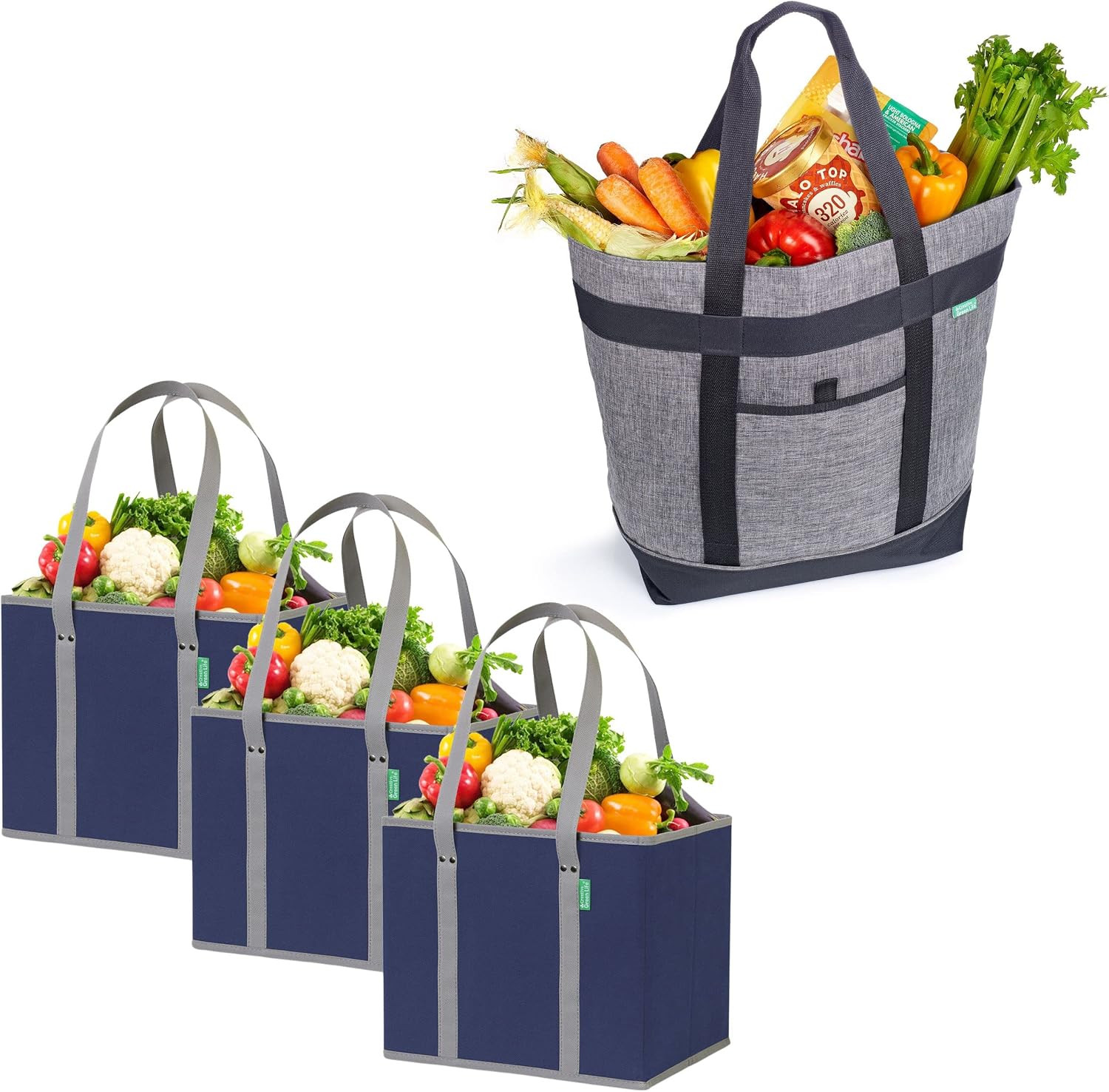 Creative Green Life Reusable Grocery Box Bags and Cooler Bag Combo