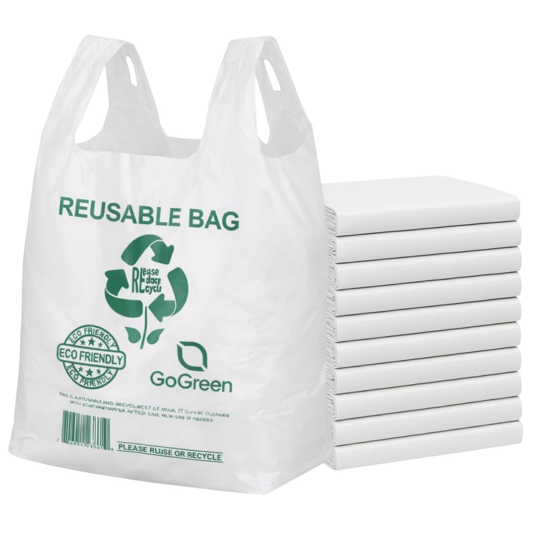 ASSUREPAK Reusable White PP Non-Woven Bags – 200 Pack Bulk – 12” x 7” x 22” -…