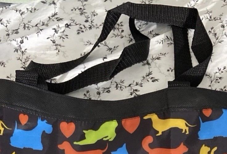 1884 Brand Nylon Fabric Reusable Tote Bag Dogs Cats Black Multicolor 16″ X 16″