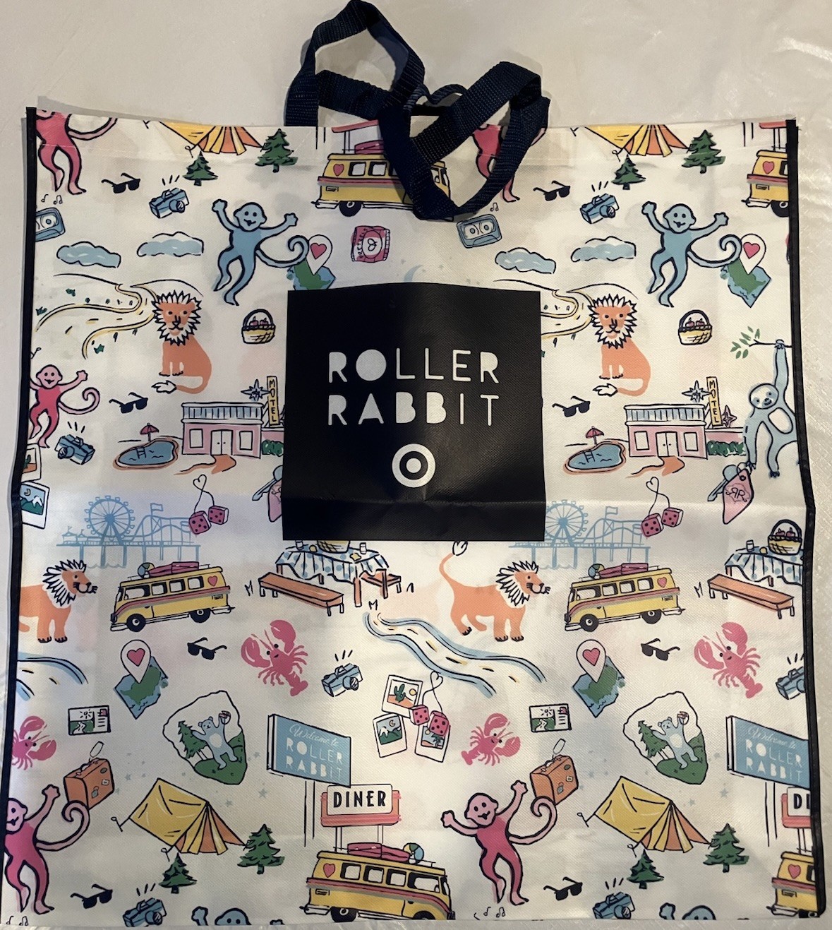 Roller Rabbit Foldable Reusable Shopping Bag Multicolor All-Over Pattern
