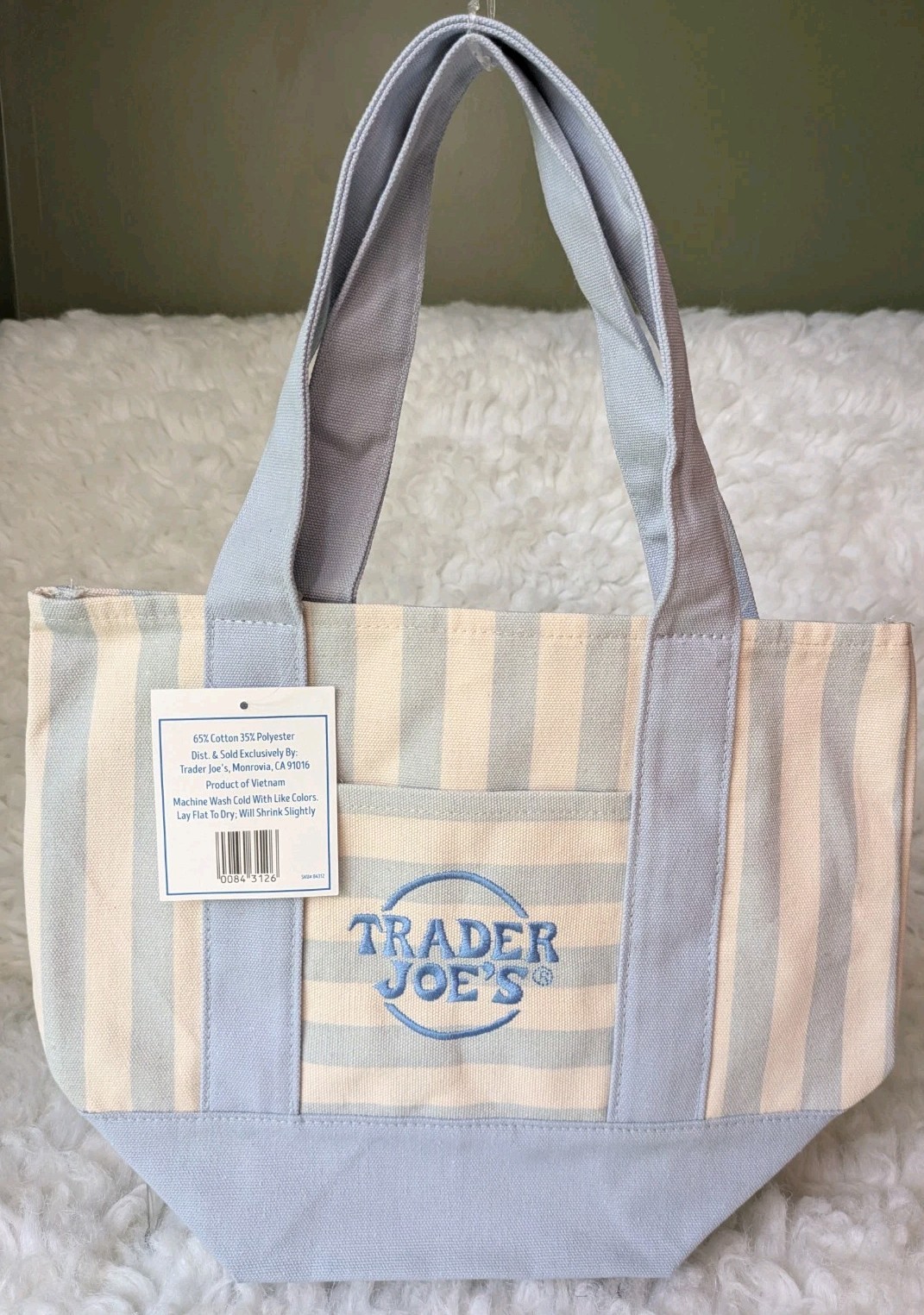 Trader Joe’s Stripe Canvas Mini Tote Bag NWT-Pastel Blue- 2026 Limited