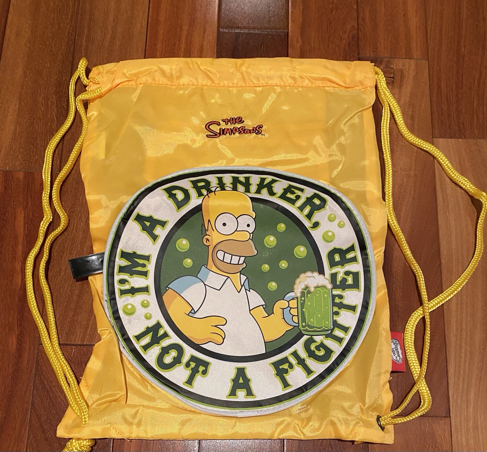 The Simpsons Backpack Bag Yellow New 13” X 17” Zipper Yellow Drawstring