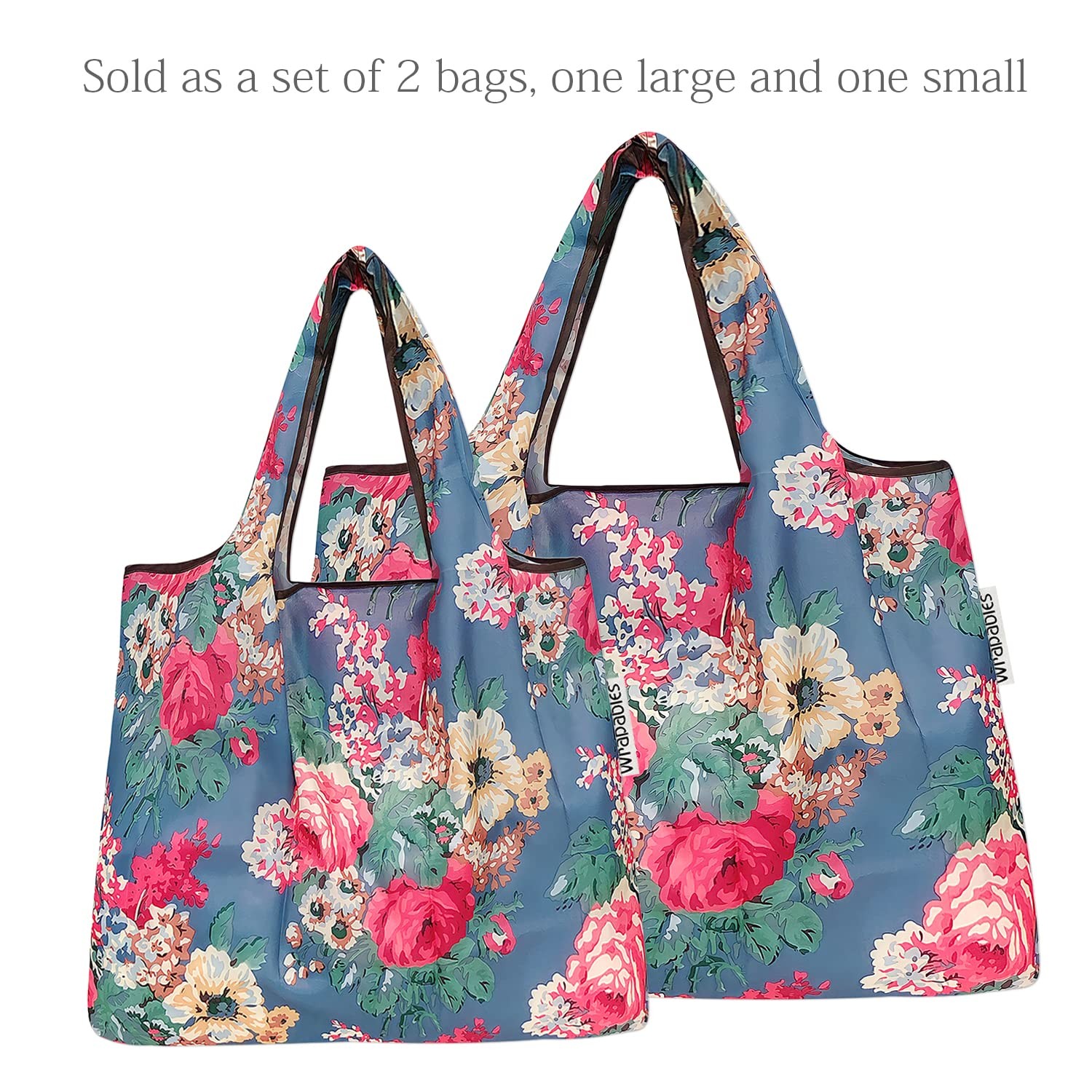 Large & Small Foldable Tote Nylon Reusable Grocery Bags Set of 2 Bouquet