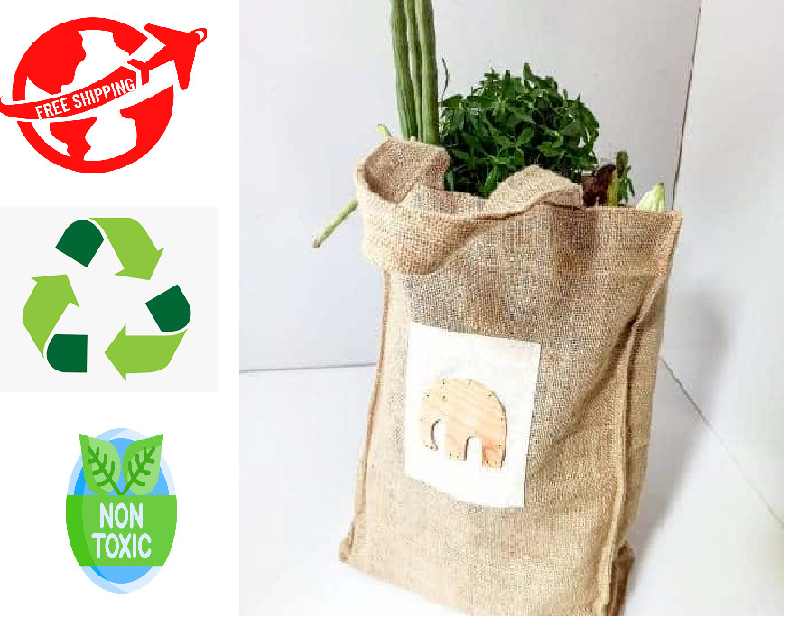 Reusable Simple Eco Jute Canvas Veggie & Fruit Shopping Grocery Large Tote Bag