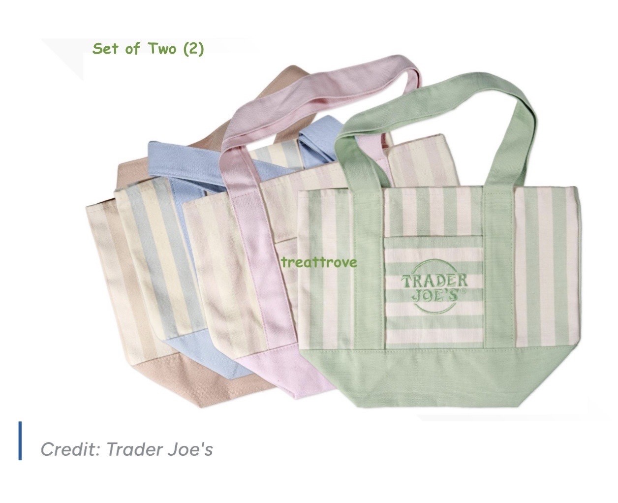 NWT Set of Two (2) Trader Joe’s Striped Canvas Mini Tote 2026 IN HAND