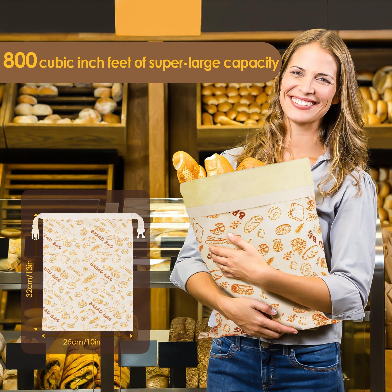 1-Pack pure cotton Reusable Beeswax Bread Bags – 10×13 Inch for 1, Off White
