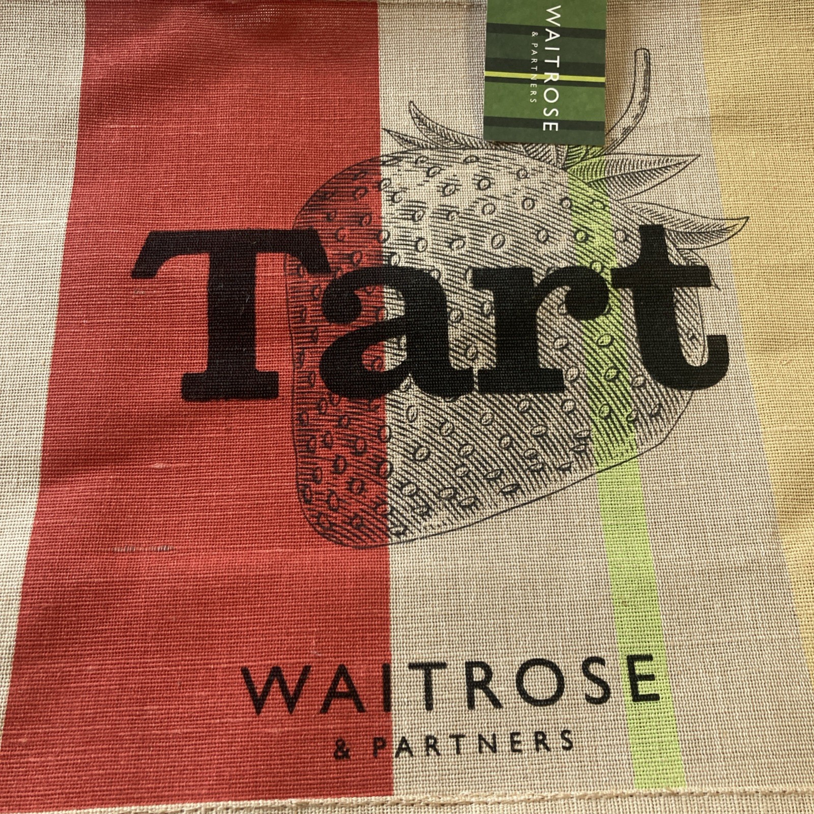 Waitrose Strawberry Tart Tote Bag British Stripe Shopper Jute Pudding Juco New