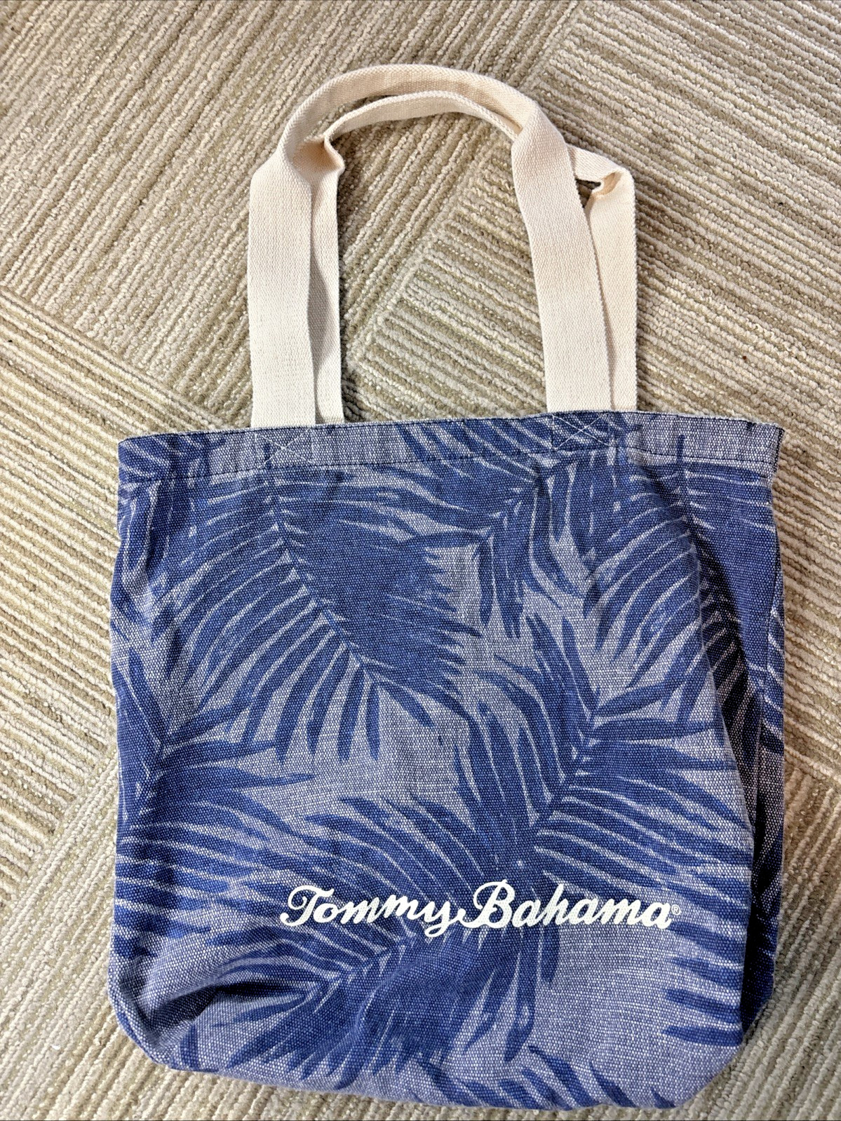 Tommy Bahama Canvas Tote Bag Tropical Beach Palm Leaves Blue