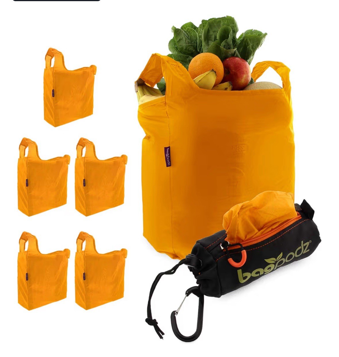 BAGPODZ -Reusable Sturdy Shopping Bags Compact Pod Clip Convenient – ORANGE