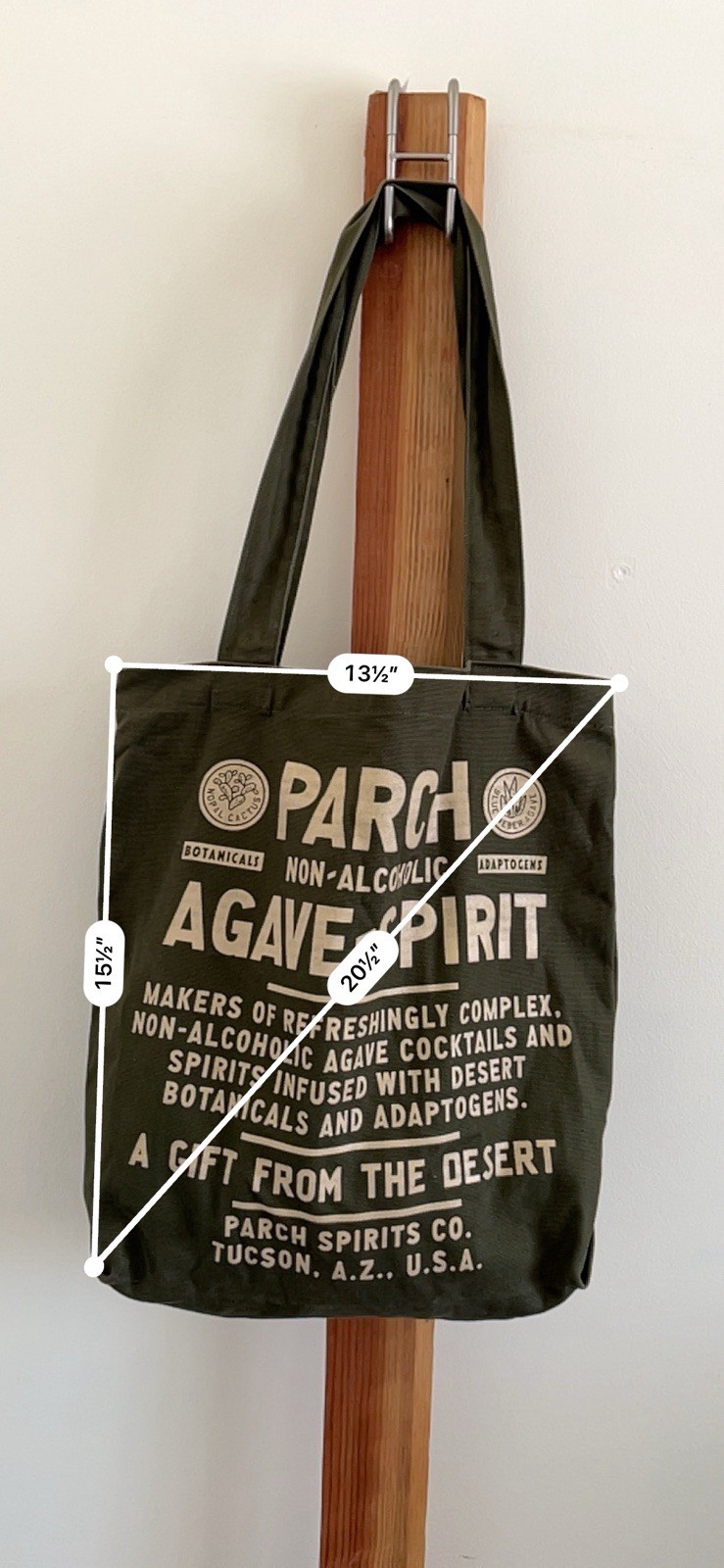 Parch Spirits Co. Reusable Shopping Bag Green Solid 15.5×13.5 in